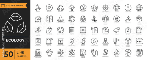 Ecology icon set. Containig Biodiversity, nature, poorest, hydro power, pollution, environment, best ecology, energy and more. vector illustration