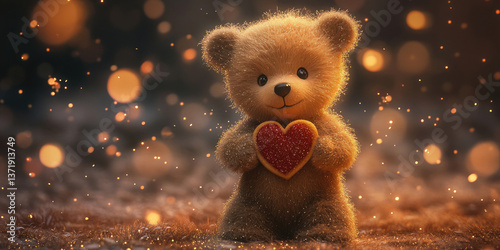 A Fluffy Baby Bear Holding a Heart-Shaped Balloon for Cute, Adorable, and Animal-Themed Projects