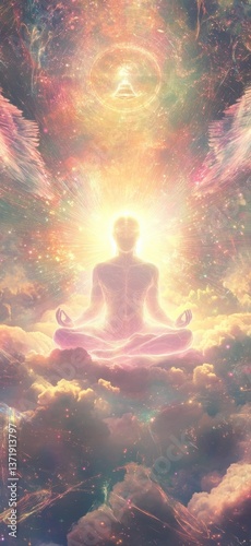 Ethereal Meditation in Cosmic Light with Colorful Energy Waves