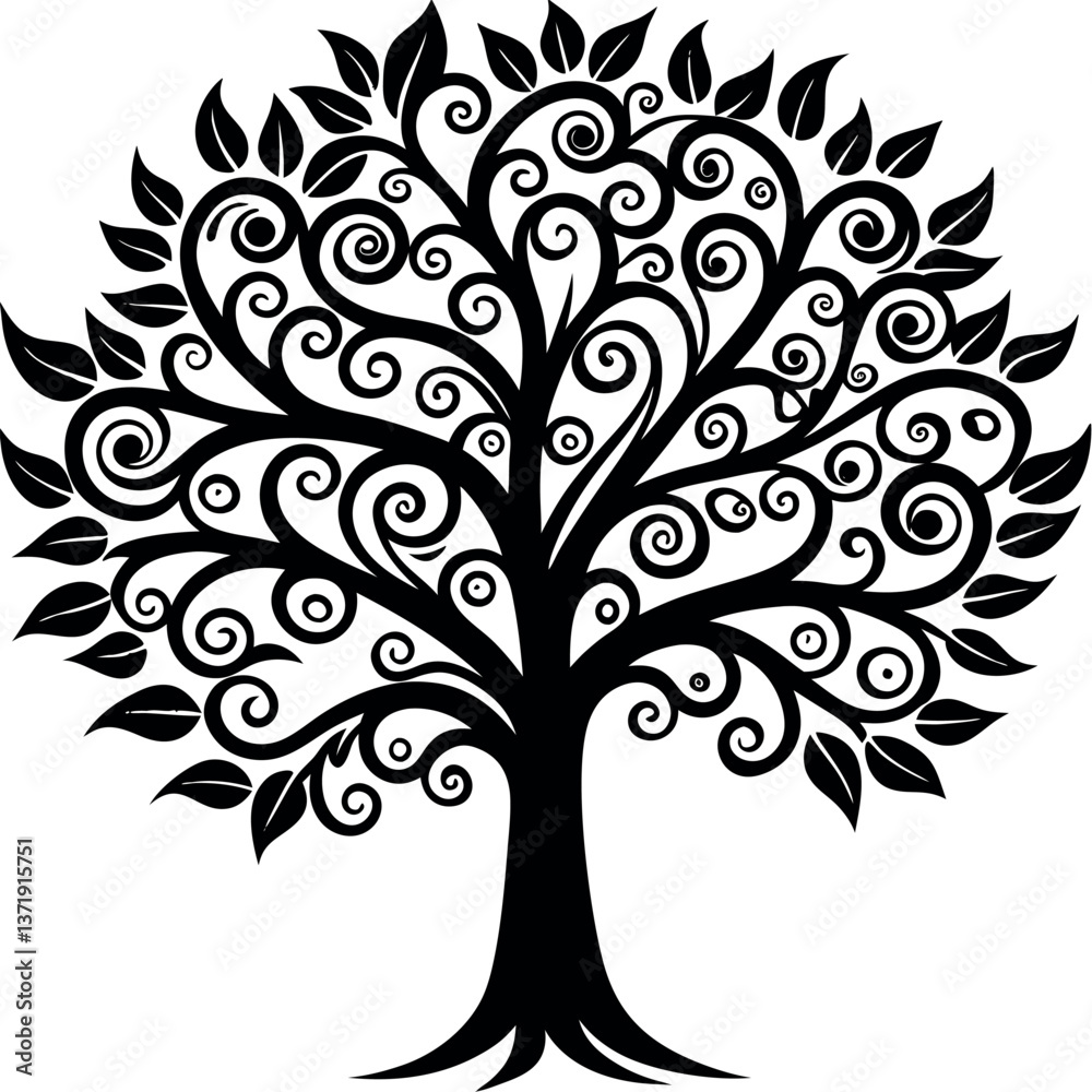 A tree-made-of-swirling-branches-and-leaves-formin. A tree-made-of-swirling-branches-and-leaves-formin.