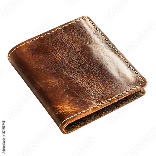A stylish brown leather wallet on Transparent Background 