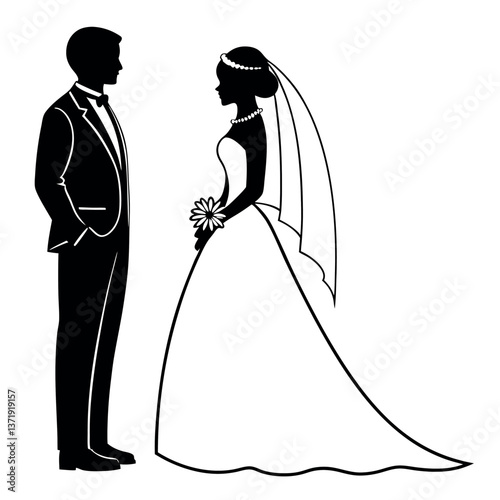 Black-wedding-silhouette-on-white-background. 