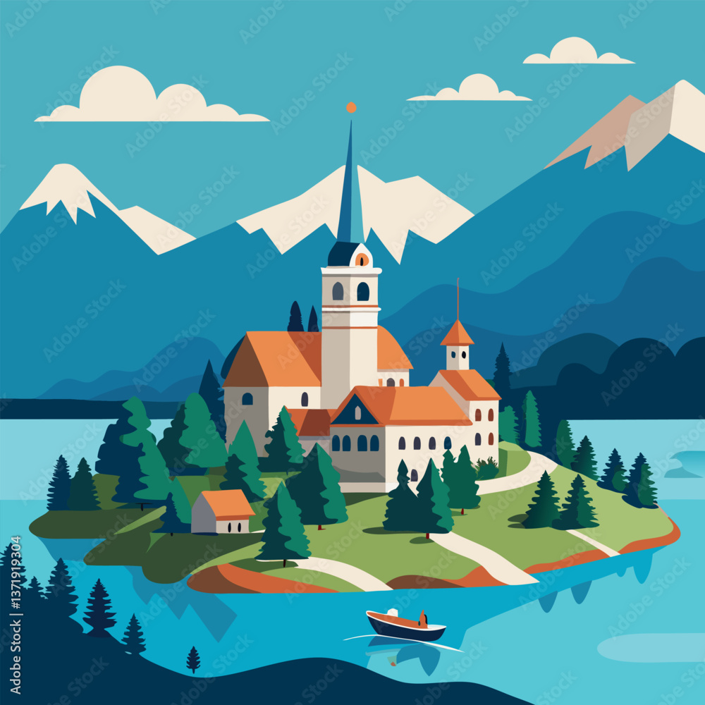 Naklejka premium Bled Slovenia aerial-view-of-beautiful-lake 