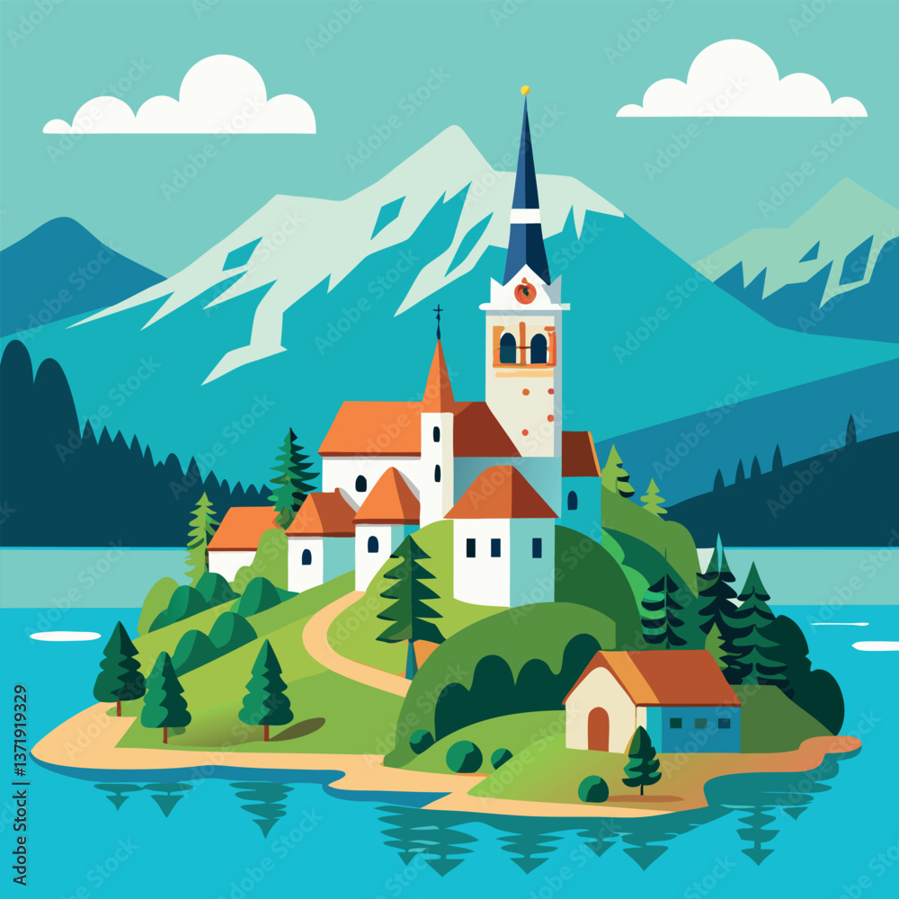 Naklejka premium Bled Slovenia aerial-view-of-beautiful-lake 
