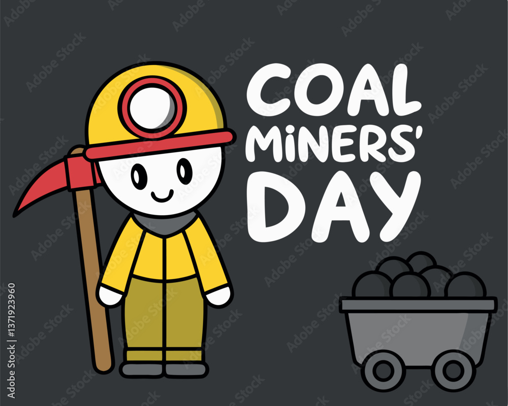 Cartoon Coal Miner's Day: Miner with Cart and Pickaxe Illustration. Cartoon Coal Miner's Day: Miner with Cart and Pickaxe Illustration.