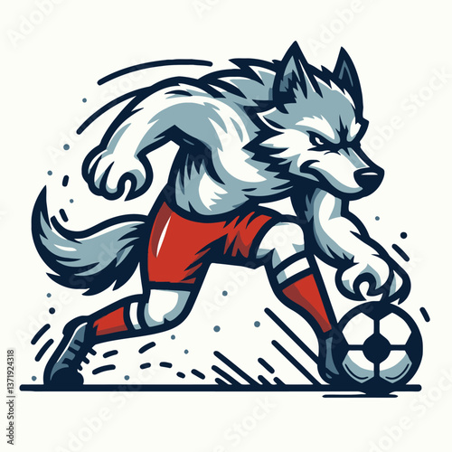 Fierce soccer wolf mascot logo vector illustration for sports and team branding
