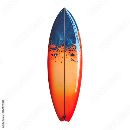 A vibrant orange and blue surfboard against on Transparent Background 