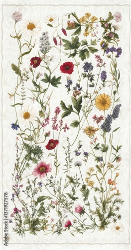 Vintage Floral Illustration with Wildflowers on Soft Background