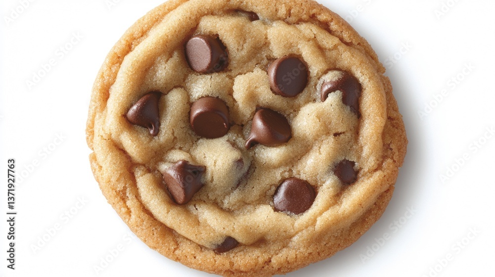Single Chocolate Chip Cookie with Clipping Path – Overhead View Single Chocolate Chip Cookie with Clipping Path – Overhead View