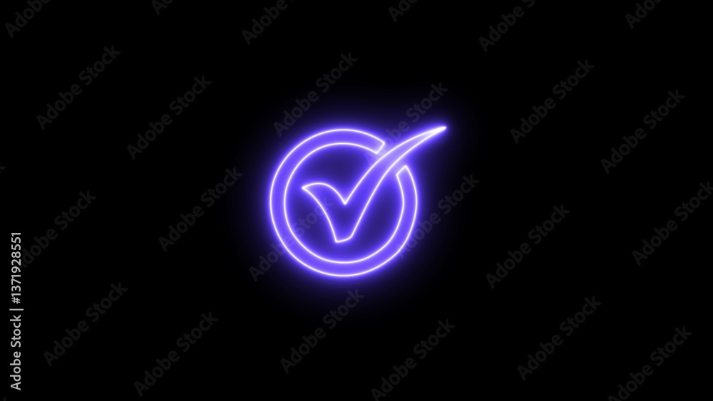 Neon successful symbol, check mark, tick mark. Glowing neon Tick mark icon isolated illustration. Neon successful symbol, check mark, tick mark. Glowing neon Tick mark icon isolated illustration.