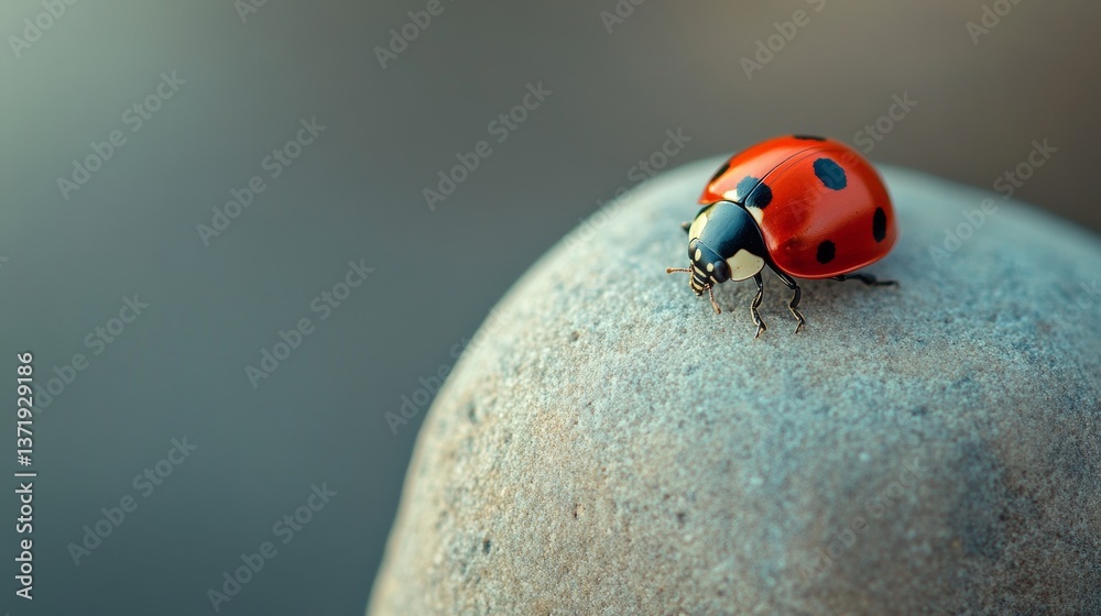 Fototapeta premium Ladybug on stone texture macro photo. ladybug on stone background