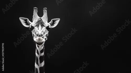 Obraz Cute Long Neck Giraffe Looking In The Black Background