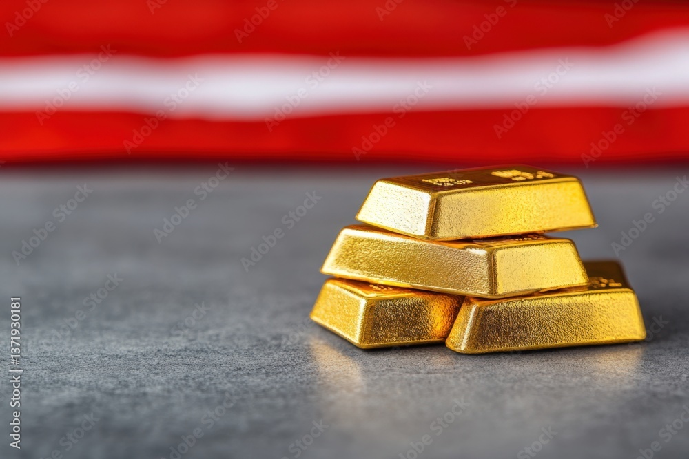 Gold bars stacked on surface Gold bars stacked on surface