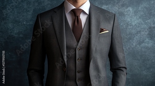 Wallpaper Mural A modern tailored three-piece suit in dark gray with a matching vest. Torontodigital.ca