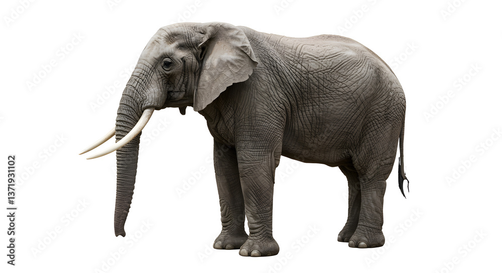 Obraz premium Majestic African Elephant with Large Tusks and Powerful Stance - Realistic 4K Wildlife Photography
