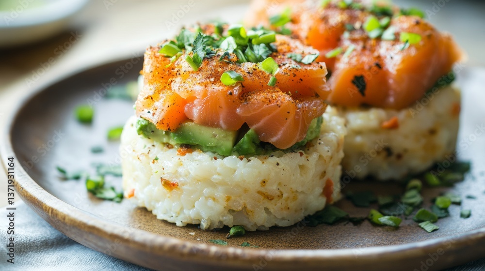 Snacks from rice cakes, salmon, avocado and spices on cutting board, Healthy snack , Breakfast, Vegetarian food, Dieting, gluten free bread, guacamole Snacks from rice cakes, salmon, avocado and spices on cutting board, Healthy snack , Breakfast, Vegetarian food, Dieting, gluten free bread, guacamole