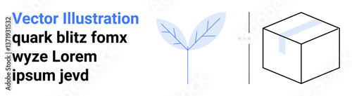 Leaf outline paired with a simple cube form and minimal lines, blending nature with geometry. Ideal for eco branding, innovation, creativity, sustainability, modern design, nature-inspired concepts