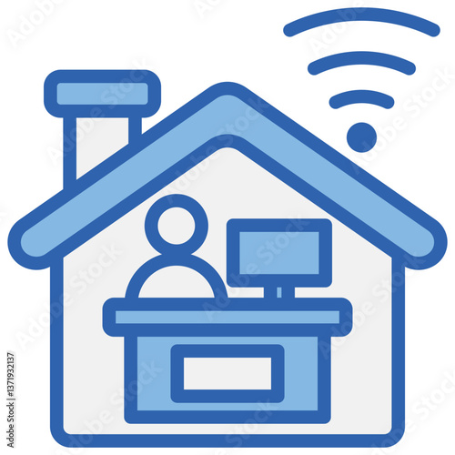Telecommuting Blue White Icon
