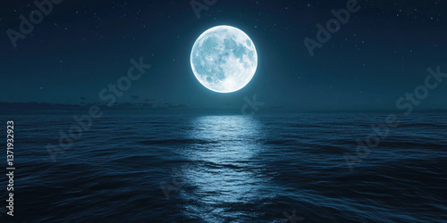 Glowing Full Moon Over an Enchanted Dark Forest for Fantasy, Magical Landscapes, and Nighttime Photography Projects photo
