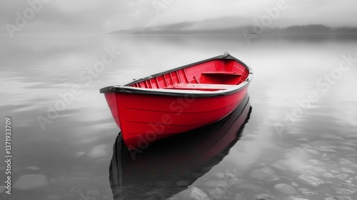 Red Boat in Black and White
