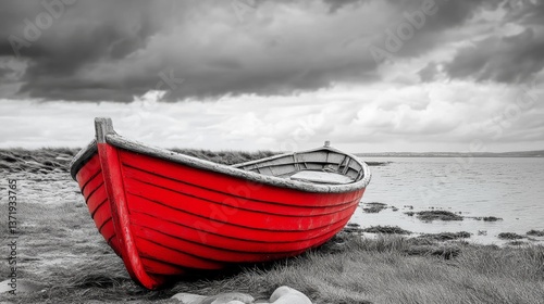 Red Boat in Black and White