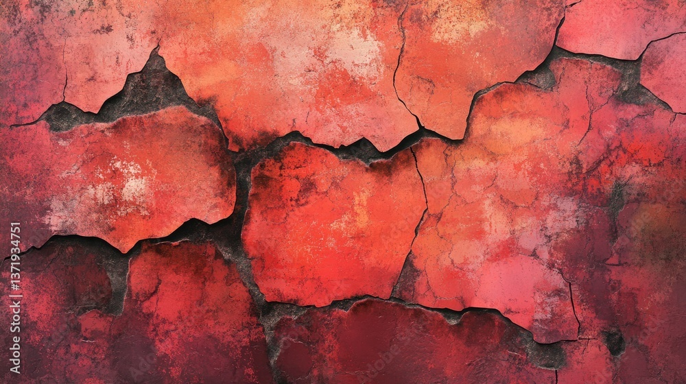 Obraz premium Red Cracked Texture Background with Rough Surface and Unique Pattern for Artistic, Design, and Abstract Projects