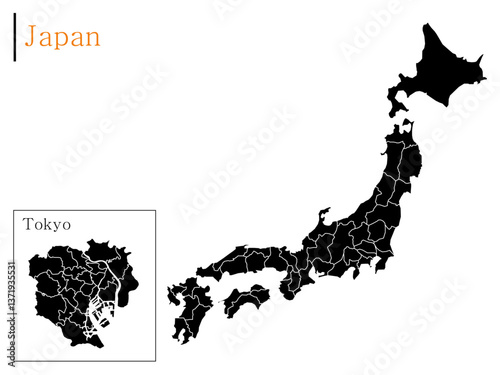 High-Resolution Japan Map with Major Cities and Prefectures