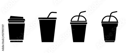 Milk tea and Coffee vector icon set, Isolated Bubble tea and Milk shake illustration clip art, Drink menu graphic elements in minimal style, Smoothie glass (Editable)