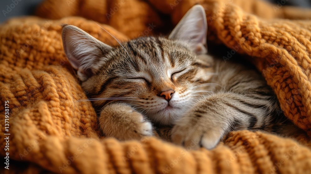 Peaceful Sleeping Cat on a Cozy Woolen Blanket Peaceful Sleeping Cat on a Cozy Woolen Blanket