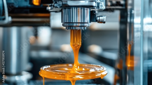 Industrial extruder machine shaping molten plastic into sheets.