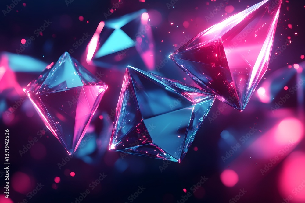 Abstract Digital AI Artwork with Glowing 3D Diamonds and Sharp Lines on a Deep Black Background Abstract Digital AI Artwork with Glowing 3D Diamonds and Sharp Lines on a Deep Black Background