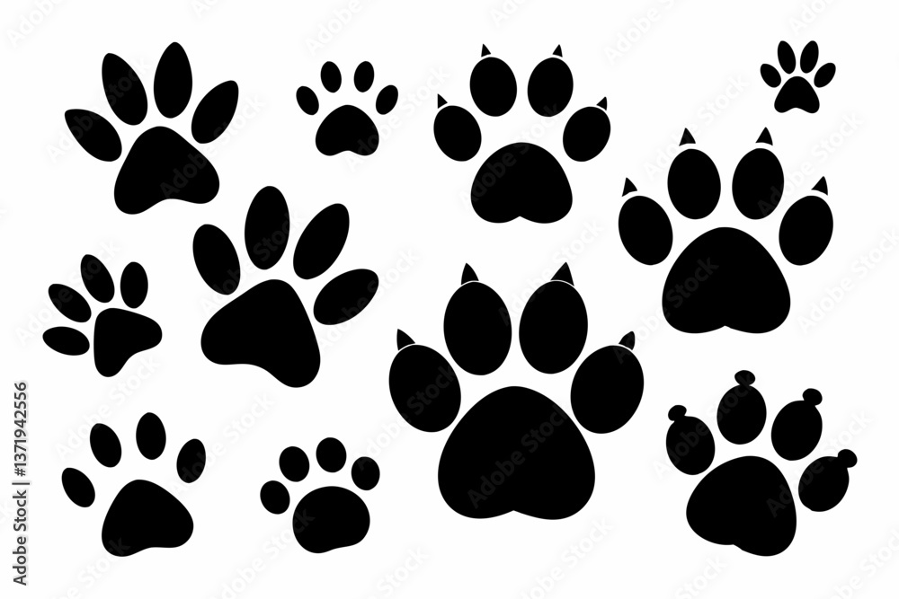 Fototapeta premium different animal paw silhouette