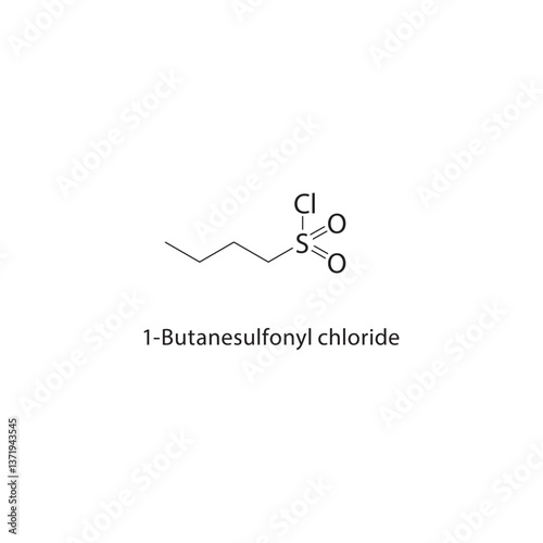 1-Butanesulfonyl chloride skeletal structure. Sulfonyl Chloride compound schematic illustration. Simple diagram, chemical formula.