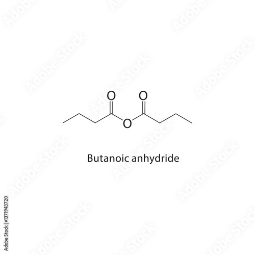 Butanoic anhydride skeletal structure. Acid Anhydride compound schematic illustration. Simple diagram, chemical formula.