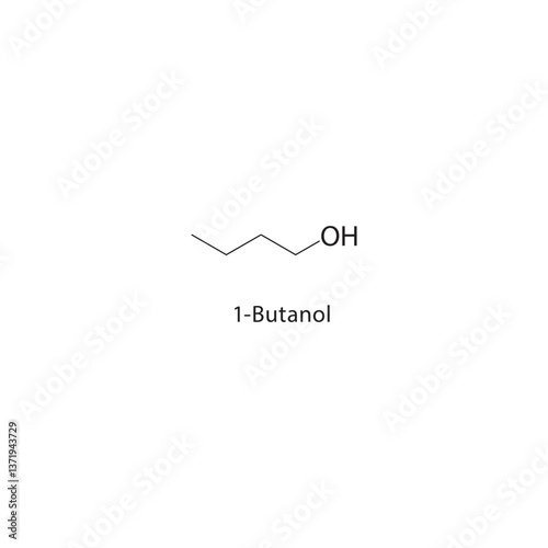 1-Butanol skeletal structure. Primary Alcohol compound schematic illustration. Simple diagram, chemical formula.