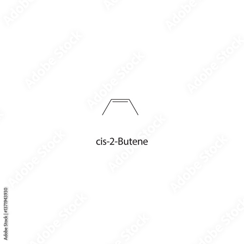 cis-2-Butene skeletal structure. Alkene compound schematic illustration. Simple diagram, chemical formula.