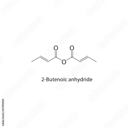 2-Butenoic anhydride skeletal structure. Acid Anhydride compound schematic illustration. Simple diagram, chemical formula.