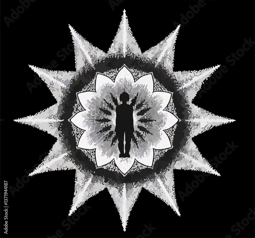 Harmonizing Body, Mind and Spirit silhouetteillustration of Chakra Alignment Meditation, 