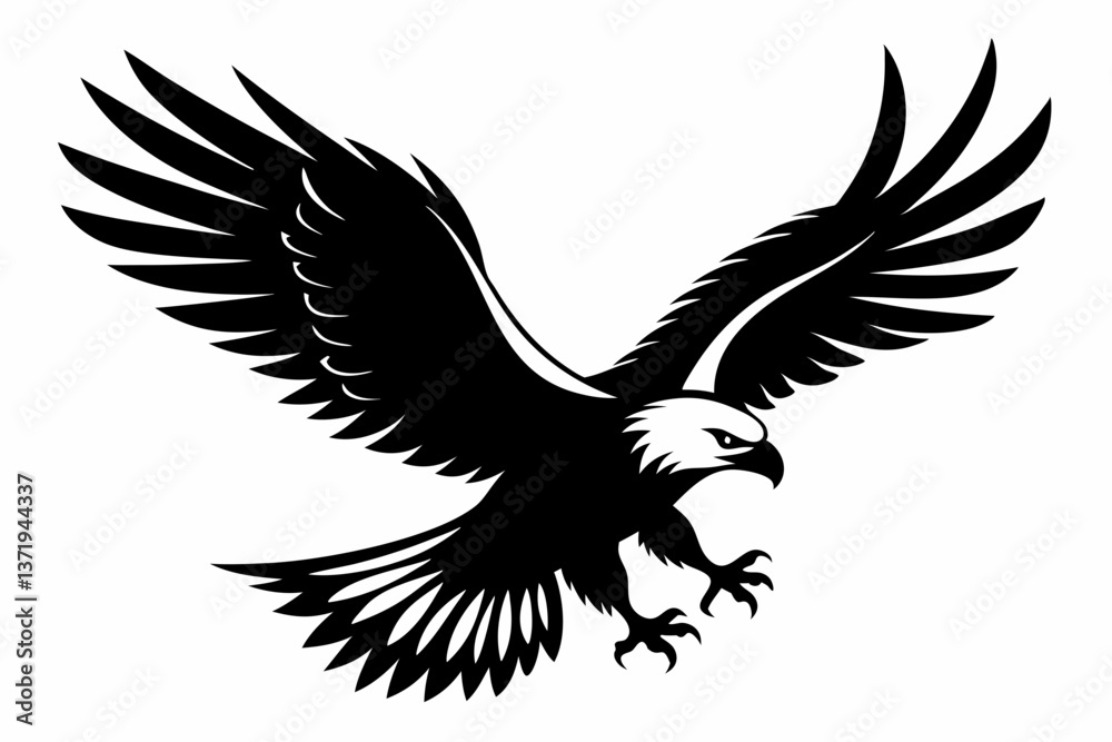 Obraz premium flying bald eagle black and white silhouette vector