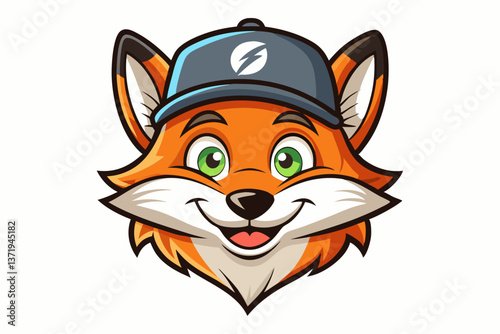 funny fox head with cap logo vector