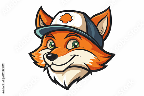 funny fox head with cap logo vector