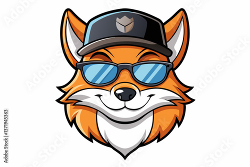 funny fox head with sunglasses and cap logo vector