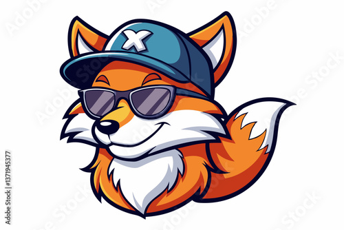 funny fox head with sunglasses and cap logo vector