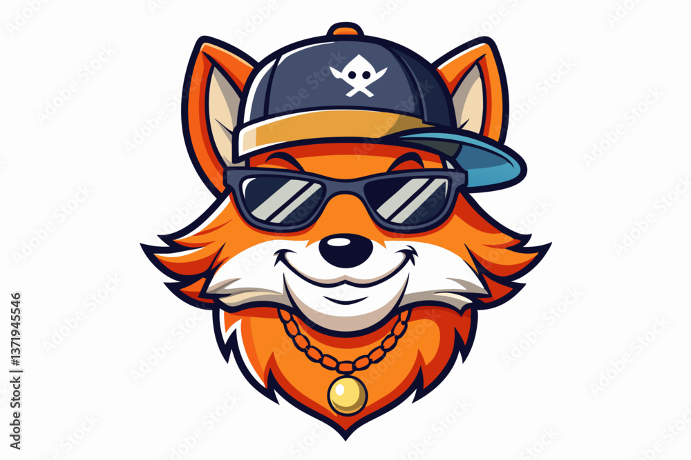 Fototapeta premium funny fox head with sunglasses and cap logo vector