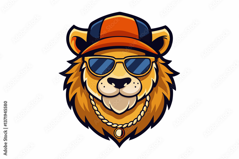 Naklejka premium funny lion head with nice sunglasses