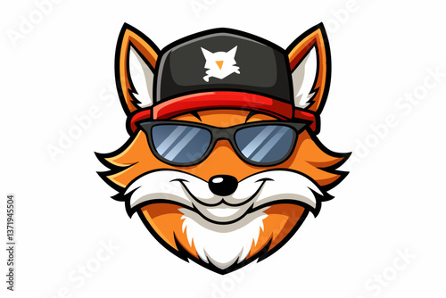 funny fox head with sunglasses and cap logo vector