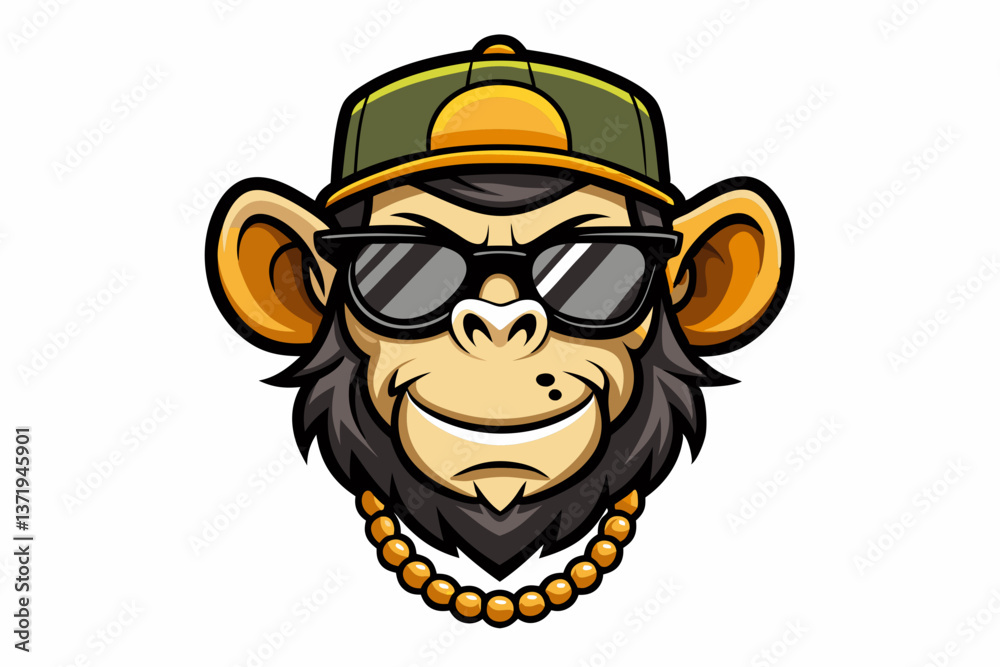 Naklejka premium funny monkey head with sunglasses and cap