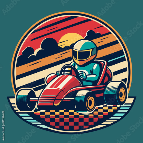 go kart racing t-shirt design vector illustration