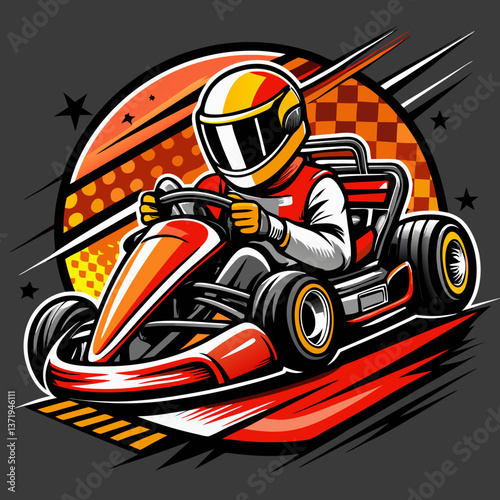 go kart racing t-shirt design vector illustration
