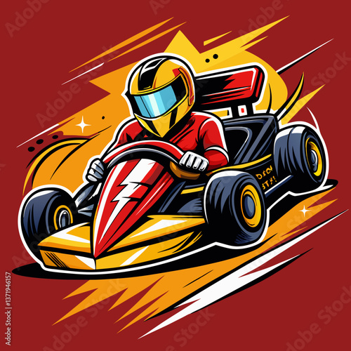go kart racing t-shirt design vector illustration
